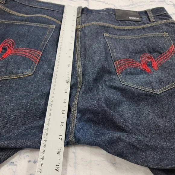 Rocawear MENS 42X30 Blue Denim Pants Baggy Gruge Emo Embroidered VINTAGE Y2K